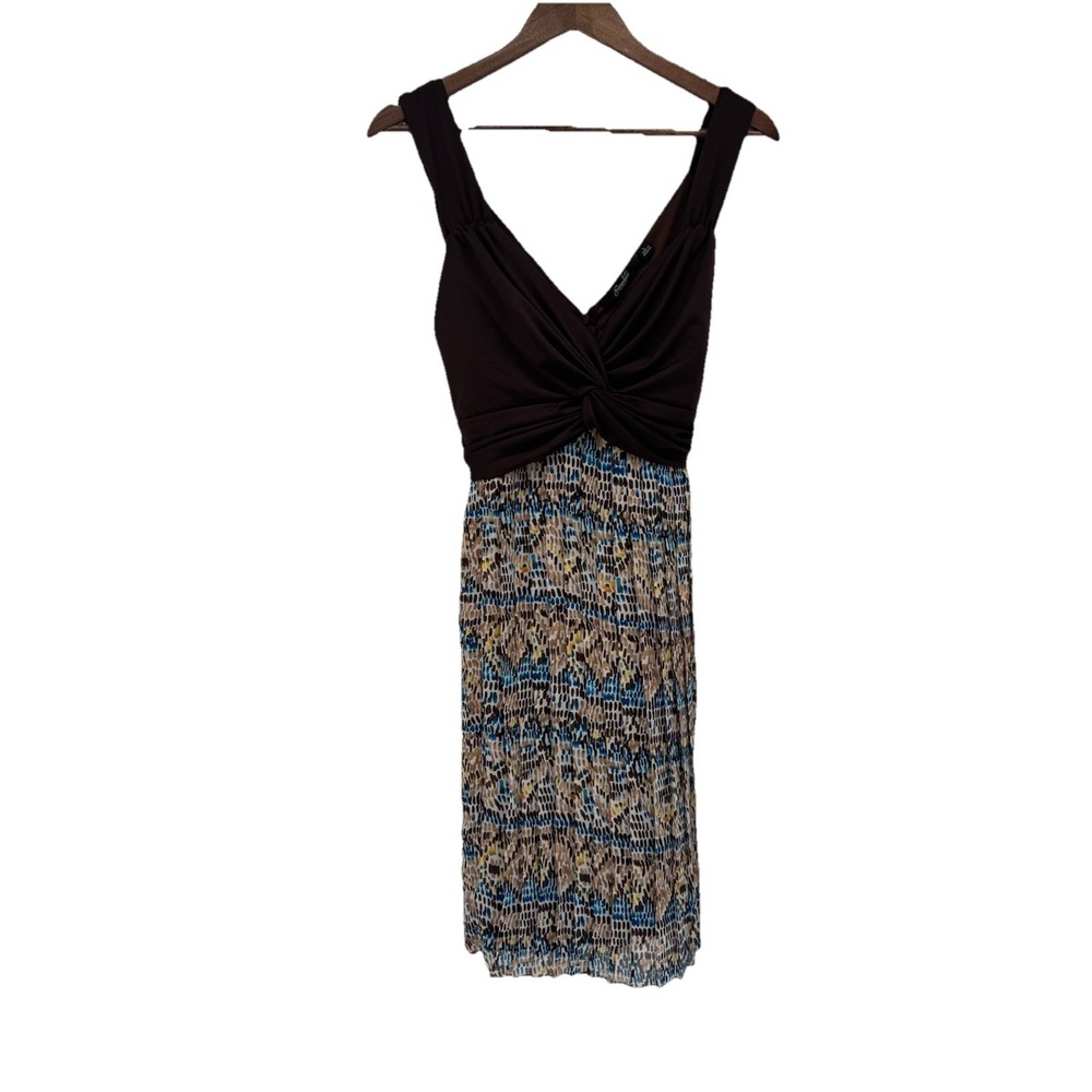 ESSENTIALS by MILANO‎ Dress Tie Waist VNeck pleated Boho Y2K crinkle babydoll L
